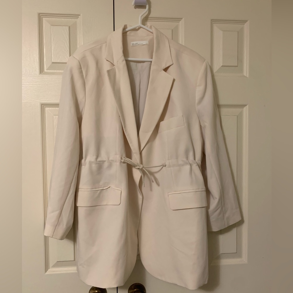 Oak and fort Cream cinched waist tie Blazer size M